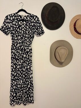 Maje Black and White Printed V-Neck Maxi Dress